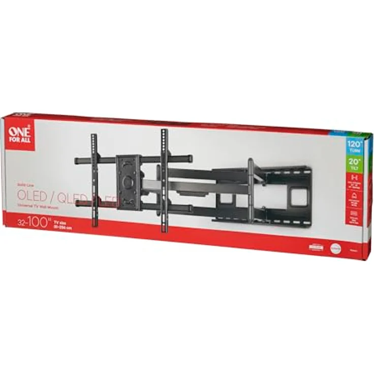 One For All WM4663 Solid Turn Wand Halterung, 120° neigbar für 32-100" TVs, max. 80 kg, Schwarz, Versandkostenfrei – Bild 10
