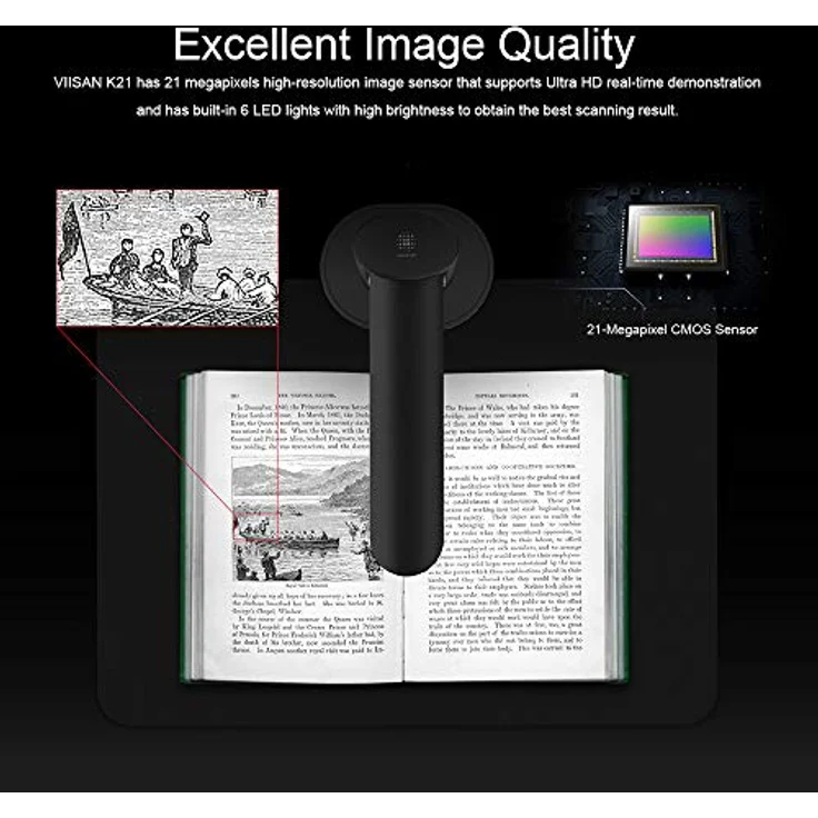 Viisan K21 Dokumenten- & Buchscanner A3 21MP Sensor, Auto-Scannen, OCR Texterkennung, Twain - Windows, Mac – Bild 6