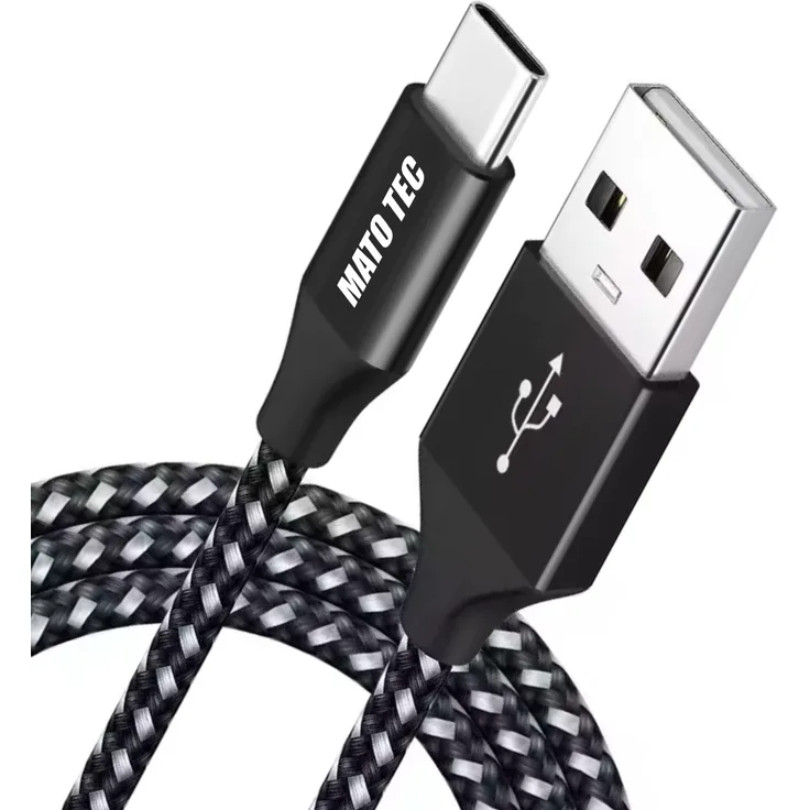 Marco Kuhn USB-C zu USB-A Ladekabel, 1m schwarz, Nylon Ummantelung, schnelles Laden und Datenübertragung