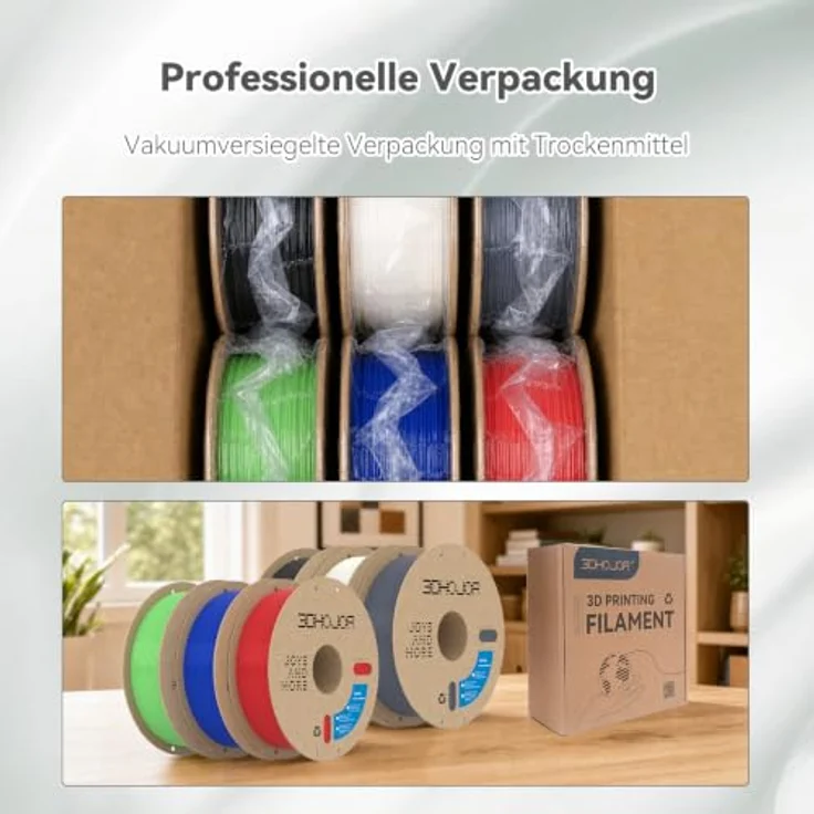 3DHoJor PLA+ Filament 1.75mm, 6kg 6er-Pack in verschiedenen Farben, hohe Zähigkeit und Schlagfestigkeit, ideal für FDM-Drucker – Bild 3