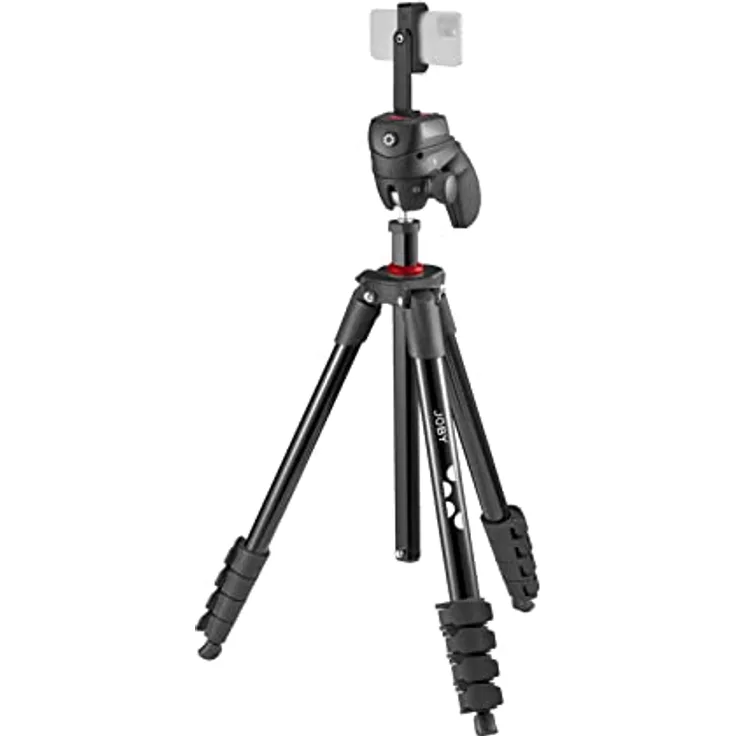 JOBY Compact Action Kit, Kamera-/Smartphone-Stativ mit Kugelkopf, Universal ¼-20" Schnellspanner, Smartphone-Halterung, Tragetasche für CSC, DSLR, spiegellose Kamera, Farbe: Schwarz, 1,5kg Kapazität