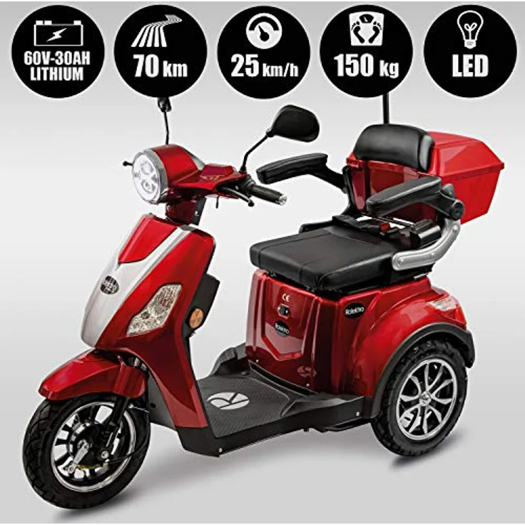 Rolektro E-Trike 25 V.3 Pro Dreirad Rot - 1000W Elektromobil - 70km Reichweite - herausnehmbarer Lithium Akku - Seniorenmobil mit Straßenzulassung – Bild 2