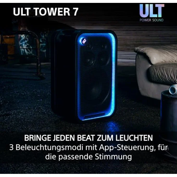 SONY ULT Tower 7, Kabelloser Bluetooth Party Lautsprecher mit 420 Watt Leistung, Schwarz, Musikgesteuerte Beleuchtung und 30 Stunden Akkulaufzeit – Bild 6