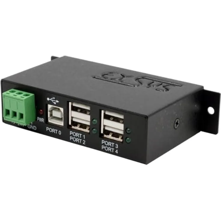 EXSYS EX-1163HMS USB 2.0 Hub Metall 4-Port, Industrie-Design, individuelle Stromausgabe, silber