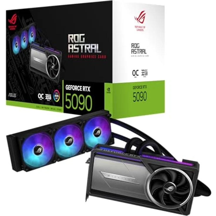 ASUS ROG Astral LC GeForce RTX 5090 32GB GDDR7 OC Edition Gaming Grafikkarte mit All-in-One-Flüssig-CPU-Wasserkühlung, Nvidia DLSS4, PCIe 4.0, DP 2.1b, 360mm AIO-Kühler - Schwarz – Bild 1