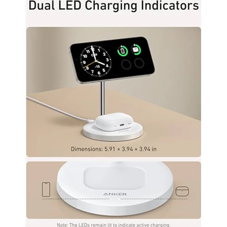 Anker MagGo Wireless Ladegerät 2-in-1 Ständer, 15W Hochgeschwindigkeitsladung, Qi2 zertifiziert, faltbar, Weiß – Bild 6