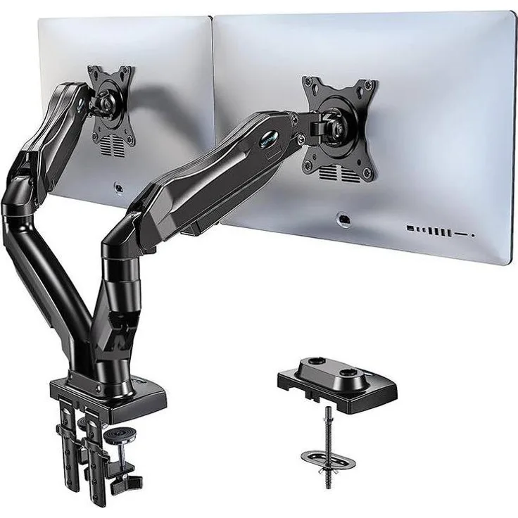Huanuo HNDS6 Double Monitor Halterung, Tischmontage für 13-30 Zoll Monitore, 360° Rotation, maximaler Ausziehbereich 17,32 Zoll, Aluminium und Eisen, schwarz