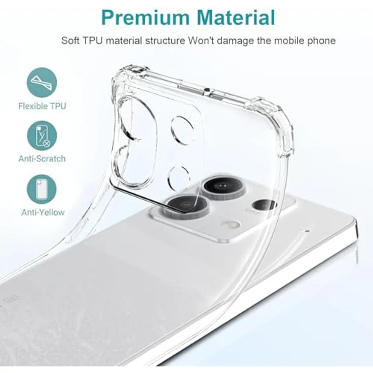 LeYi Hülle für Xiaomi Redmi Note 13 5G, Transparent TPU Silikon Handyhülle mit 2 Schutzfolien, Stoßfest und Kameraschutz – Bild 5