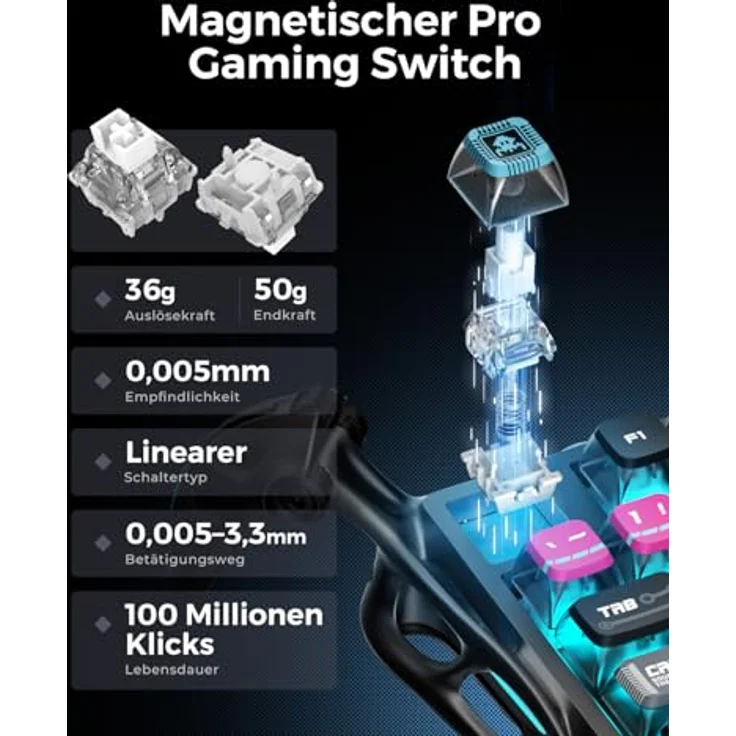 GravaStar Mercury V75 Pro HE Gaming Tastatur mit Kabel, Hall Effect Switches, 8KHz Polling, RGB-Beleuchtung, Aluminiumrahmen, Cyberpunk Design – Bild 3