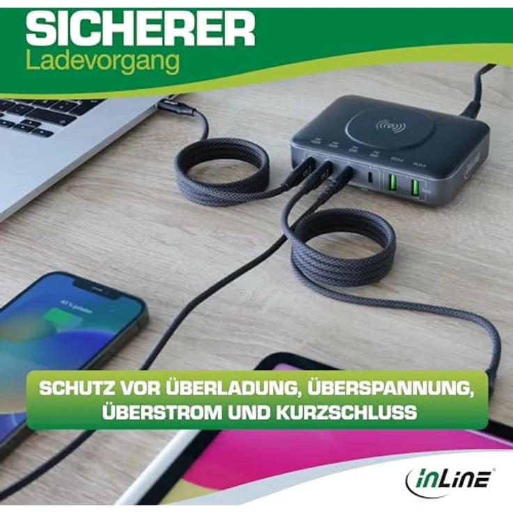 InLine® Qi Powerstation Multiport, 6-Port Netzteil & Ladegerät mit 100W, Wireless Charging, Schwarz – Bild 7