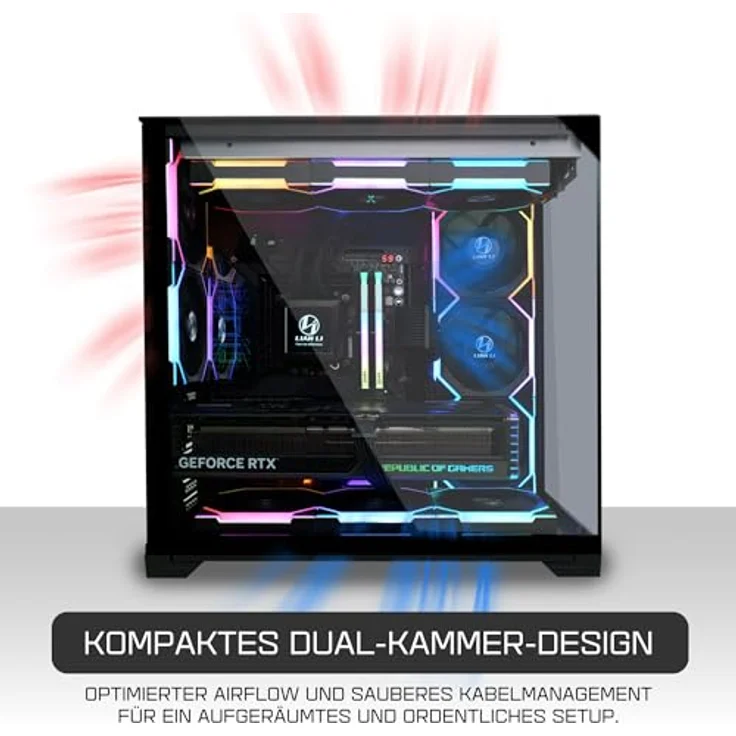 Lian Li O11 Vision Compact Gaming PC Gehäuse ATX Schwarz - Midi Tower PC Gehäuse mit Tempered Glass, bis zu 360 mm Radiatoren – Bild 4