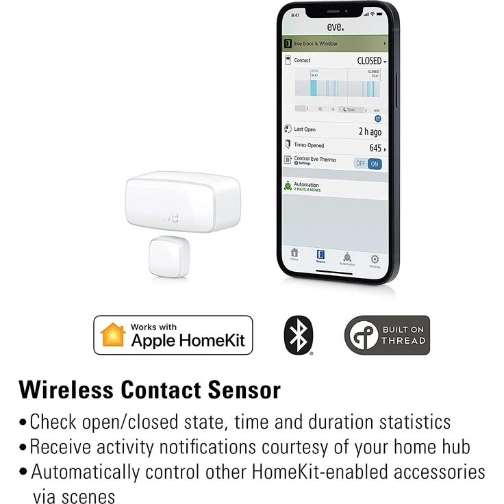 Eve Door & Window - Smarter Kontaktsensor für Türen/Fenster, Bluetooth, Thread, Mitteilungen (offen/zu), automatische Aktivierung von Geräten & Szenen, Apple HomeKit, keine Bridge, weiß – Bild 5