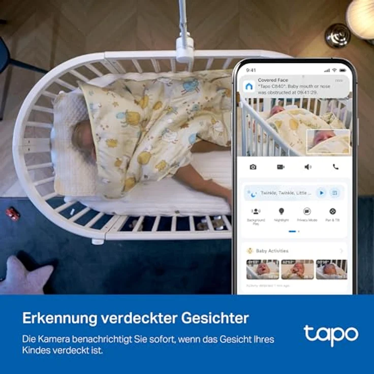 TP-Link Tapo C840 BabyCam, Netzwerkkamera mit Doppellinse, 2560 x 1440 Pixels, Bewegungserkennung, Schlafanalyse, Nachtlicht, Smart-Home-kompatibel, Weiss – Bild 7