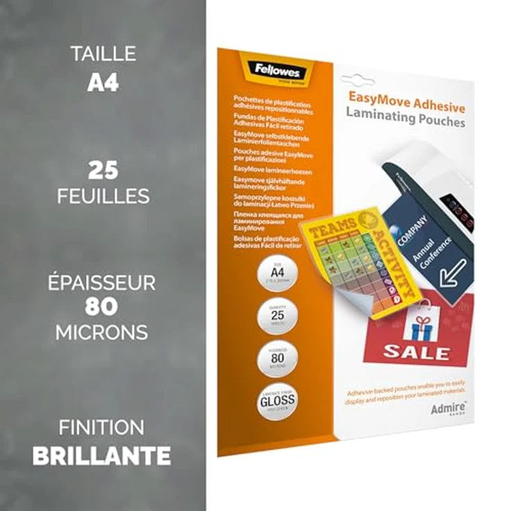 Fellowes Admire EasyDisplay, Laminiergerät mit 25 A4 Taschen für Laminierung, transparent – Bild 2