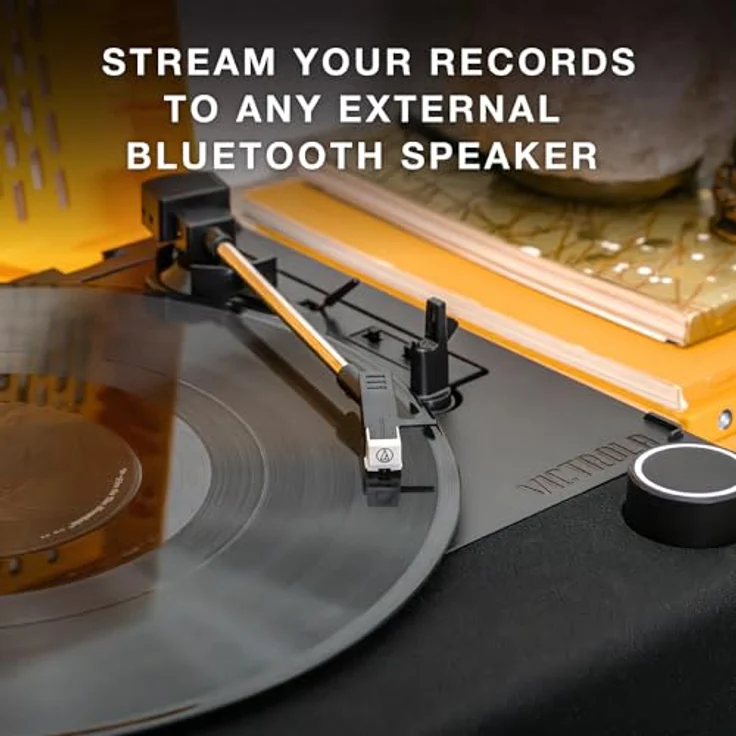 Victrola Revolution GO Tragbarer Bluetooth-Plattenspieler mit DREI Abspielgeschwindigkeiten, nachladbarem Akku mit 12 Stunden Spielzeit und integrierten Lautsprechern | Schwarz | VSC-750SB-BLK-EU – Bild 4