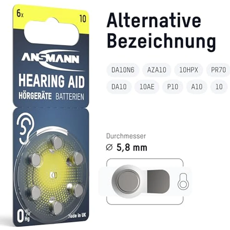 ANSMANN Typ 10 Hörgerätebatterien Gelb 60 Stück - P10 PR70 DA10 – Bild 2