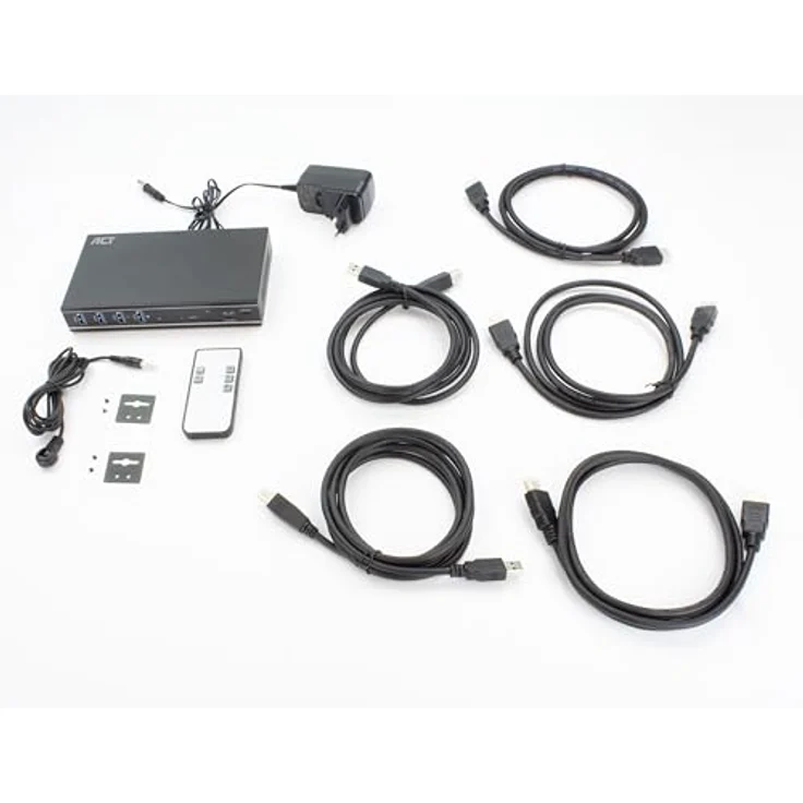 ACT KVM Switch AC7912, 2 PC 1 Monitor, 4K@60Hz, HDMI Switch, 4-Port USB 3.0, HDCP 2.3, mit Fernbedienung, Montagebügel Büro, Schwarz – Bild 5