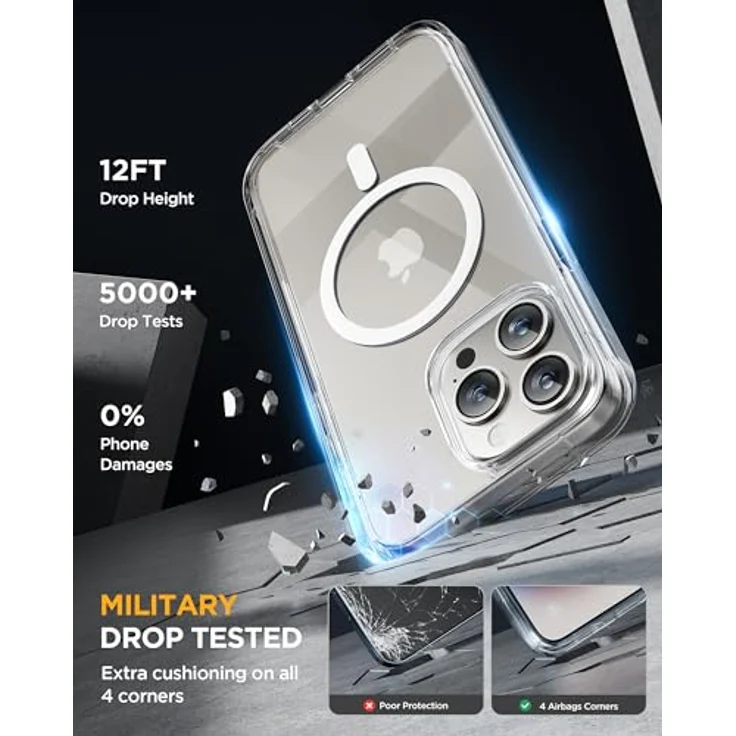Miracase Glas Serie iPhone 15 Pro Max Hülle mit MagSafe, 360° Militärschutz und Kameraschutz, starke Magnetkraft, klar – Bild 4