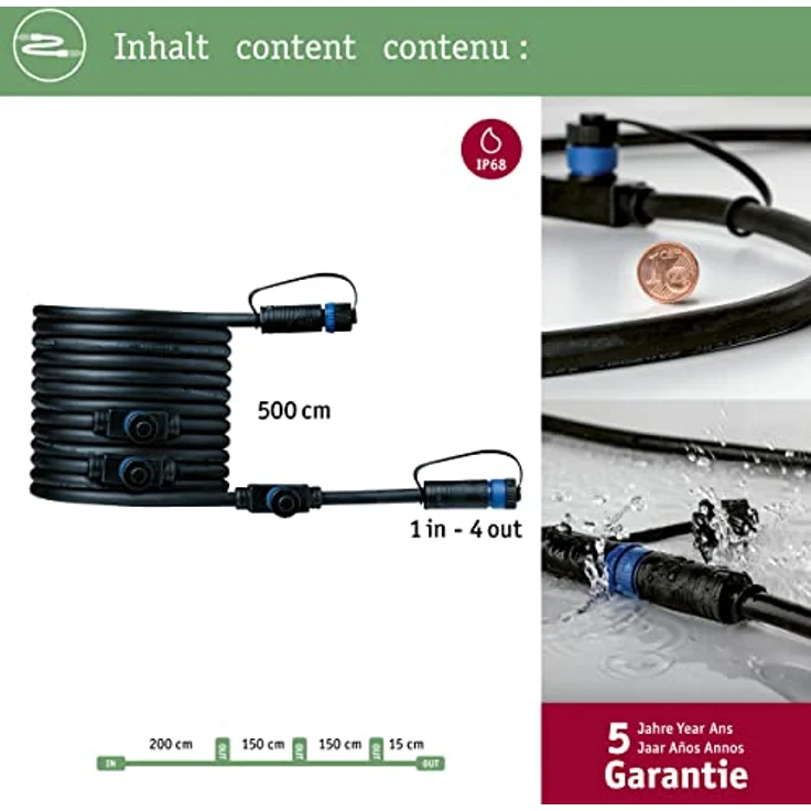 Paulmann 94596 Plug & Shine Außenleuchte Kabel 5m 4 Ausgänge IP68 Schwarz max. 150 Watt Schwarz Gartenbeleuchtung System Kunststoff – Bild 4