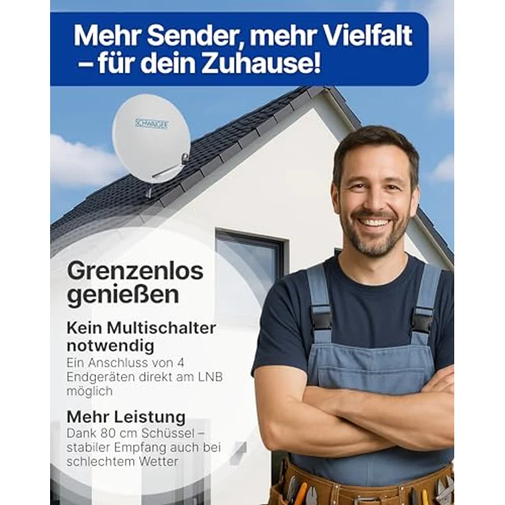 Schwaiger Satellitenanlage Set, hellgrau, 75 cm Offset Antenne mit Quad LNB für bis zu 4 Teilnehmer – Bild 2