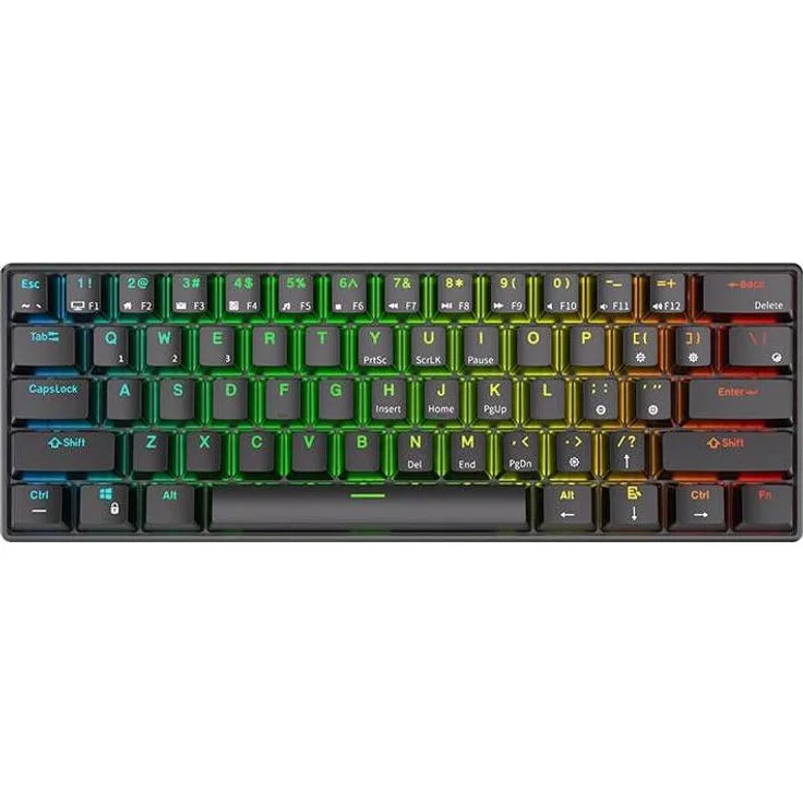 Royal Kludge RK61 RGB, Mechanische Tastatur, Kabellos & Kabelgebunden, 61 programmierbare Tasten, Schwarz