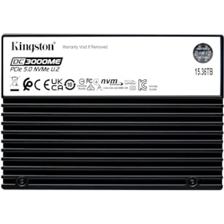 Kingston 15,36TB DC3000ME U.2 PCIe 5.0 NVMe TCG Opal Enterprise Gen5 SSD-SEDC3000ME/15T3, 3D eTLC NAND, AES-256-Bit Verschlüsselung, 5-Jahres-Garantie