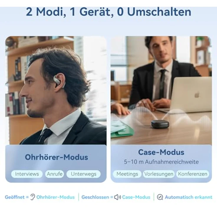 Mobvoi TicNote Pods, True Wireless Stereo (TWS) Kopfhörer mit 32 GB Speicher, AI Recording und ENC-Rauschunterdrückung, Blau – Bild 3