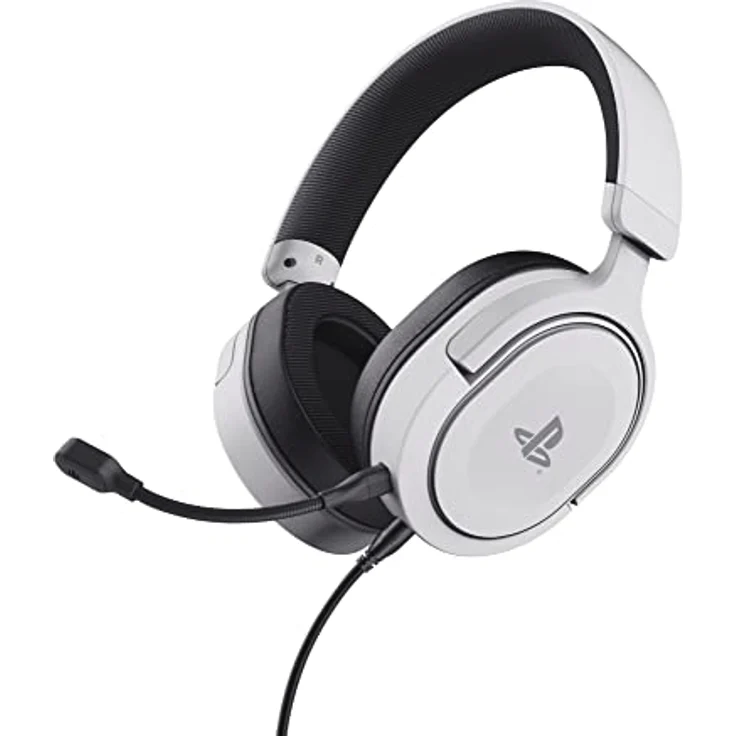 Trust Gaming Headset GXT 498W Forta Offiziell Lizenziert für Playstation 5, PS4 / PS5 Headset, 1,2 m Kabel, 50mm-Treiber, Abnehmbares Mikrofon, Verstellbare Over-Ear Kopfhörer, Weiß – Bild 1
