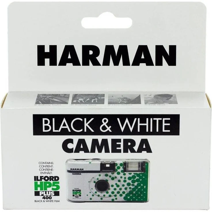 Ilford HARMAN HP5 PLUS Einwegkamera, Schwarzweiss mit 27 Aufnahmen und integriertem Blitz, Schwarz