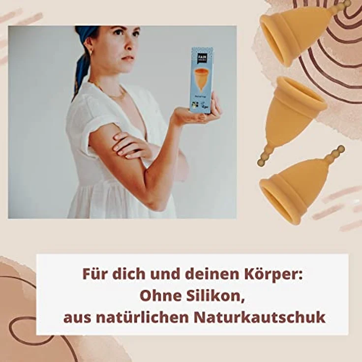 Fair Squared Size M Period Cup Menstruationstasse Menstruationsbecher - Naturreine Menstruationstasse aus Naturkautschuk aus fairem Handel - vegan und Zero Waste, Größe M in Naturfarben - Preisvergleich – Bild 4