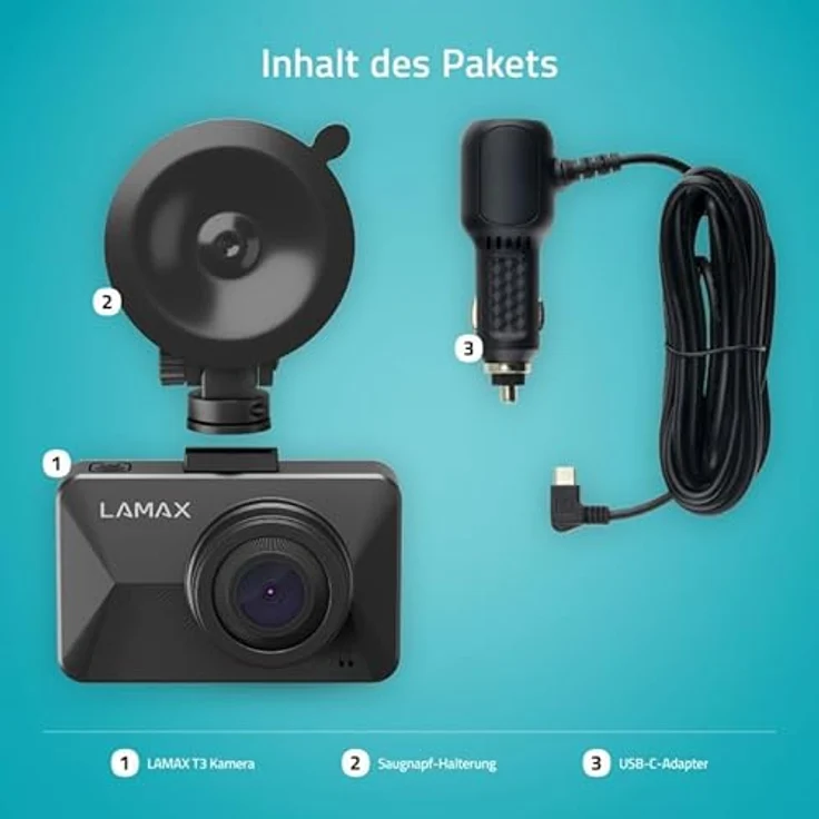 Lamax T3, Einfach zu bedienende Autokamera mit echtem Full HD, Automatischem, Manuellem Schussschutz, langlebigem Superkondensator, Praktischer Saughalter, Deutsches Menü – Bild 5