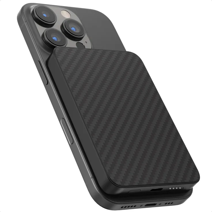 Accezz Polyamid Powerbank 5.000 mAh, Wireless Ladegerät mit MagSafe und Qi, Schwarz