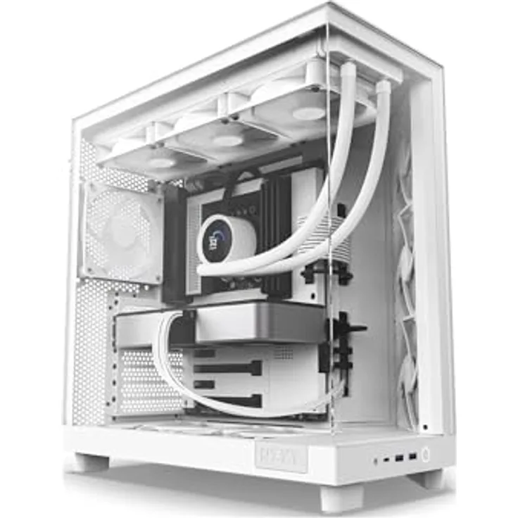 NZXT H6 Flow (ATX), PC Gehäuse, Weiss, innovatives Design mit Doppelkammer und Panoramaglas