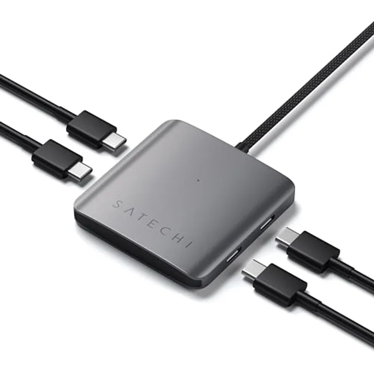 SATECHI USB-C-Hub mit 4 Anschlüssen, USB-C Adapter mit 100W USB-C PD und 10 Gbit/s USB 3.2 Datenanschlüssen, Aluminiumgehäuse, kompatibel mit MacBook, iPad, iPhone - Silber