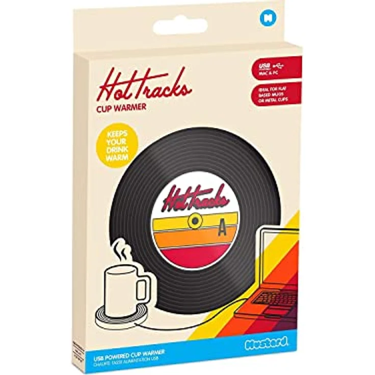 MUSTARD - Hot Tracks Cup Warmers I USB-Tassenwärmer I USB-Gadgets I Büro I Becherwärmer I elektrisch I Kaffeewärmer I USB-Getränkewärmer I Warmhalteplatte I Tassenuntersetzer I Schallplatte - Schwarz - Preisvergleich – Bild 5