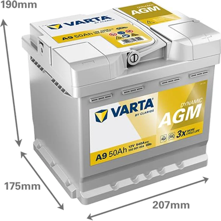 Varta 12V 50Ah/540A Dynamic AGM Autobatterie, ideal für Start-Stopp-Fahrzeuge und Elektroautos, wartungsfrei – Bild 5