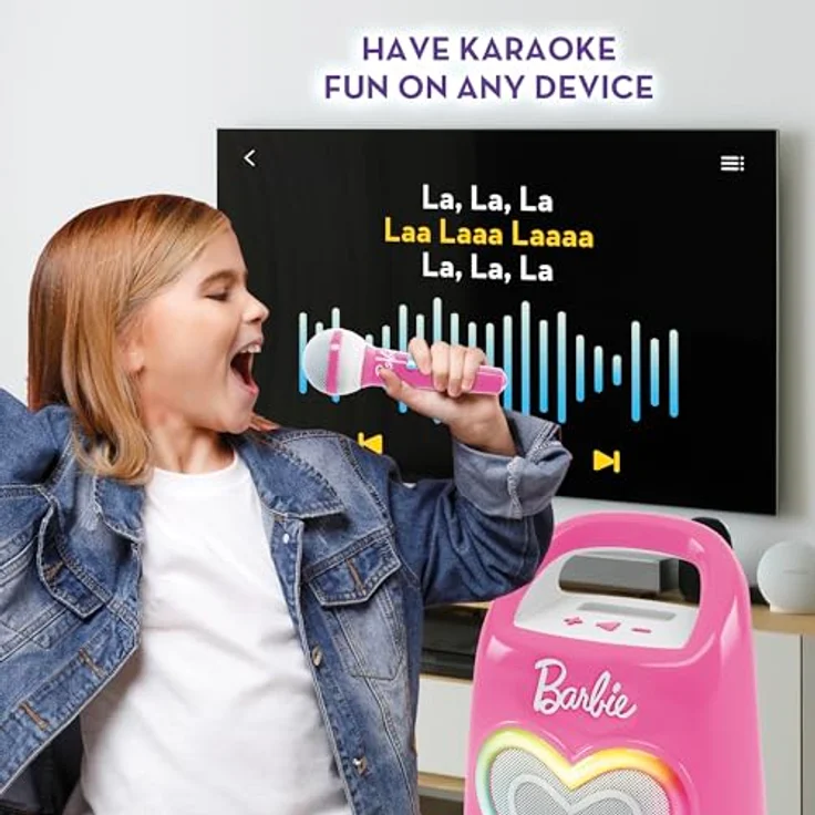 Lisciani Barbie Party - Partymaker, tragbarer Bluetooth-Lautsprecher für Kinder, pink und weiß – Bild 5