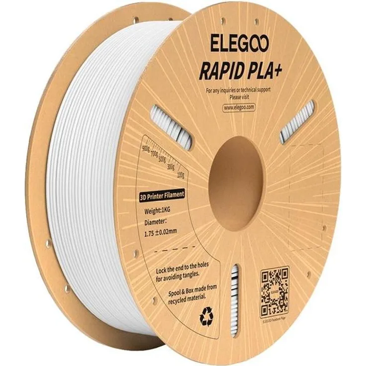 Elegoo Rapid PLA+, 3D Filament in Weiss, 1,75 mm, 1000 g, hohe Zugfestigkeit und Flexibilität, Hochgeschwindigkeitsdruck