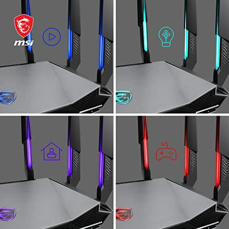 MSI Radix AXE6600 WiFi 6E Tri-Band Gaming Router - Schnelles WLAN bis 6600 Mbit/s (6GHz, 5GHz, 2,4GHz Wireless), AI QoS Priority, MU-MIMO, Beamforming, WPA3, 2.5G WAN/LAN & 4X 1G LAN Anschlüsse - RGB – Bild 4
