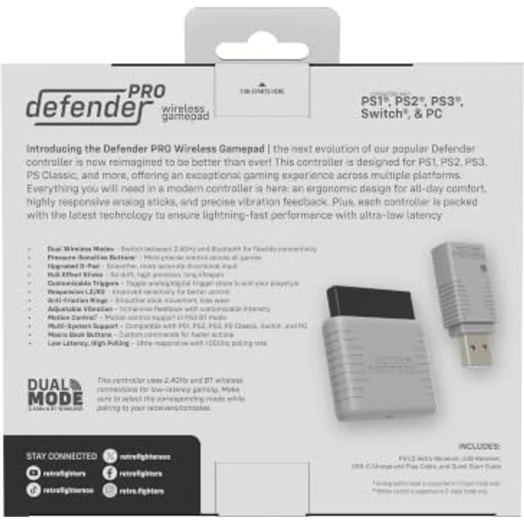 Retro Fighters Defender Pro BT, Wireless Controller in Grau mit programmierbaren Tasten und Bluetooth-Kompatibilität für PS1, PS2, PS3 und PC – Bild 9