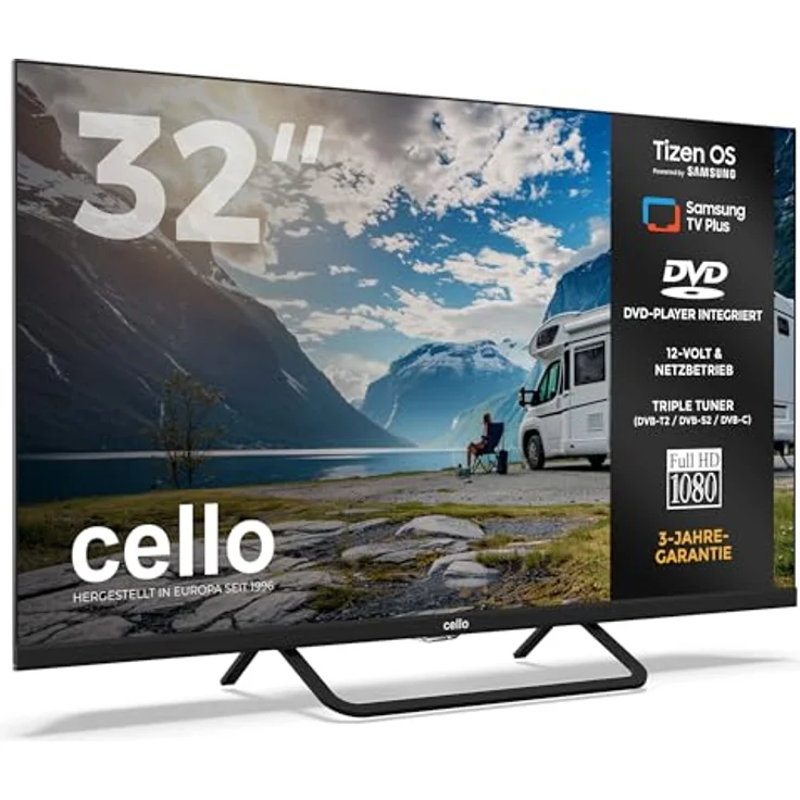 Cello CTrav 32TZF, 32 Zoll Smart Camping LED TV mit DVD Player, Tizen OS, Triple Tuner, 12V/24V/230V Multispannung für Wohnmobil & Wohnwagen – Bild 2