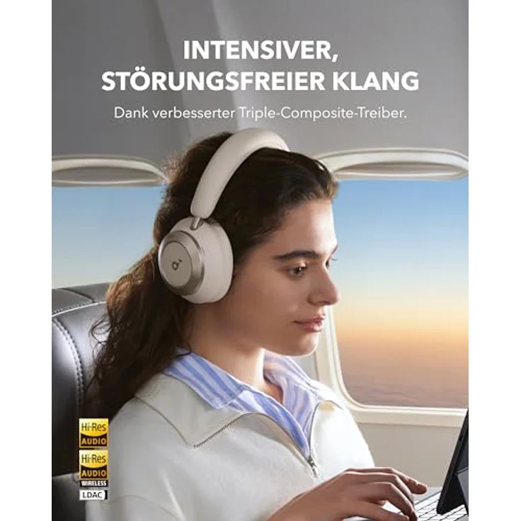 soundcore Space One Pro Kabellose Kopfhörer, Adaptives aktives Noise Cancelling, Hi-Res Wireless Audio LDAC, 60h Akku, weiß – Bild 4