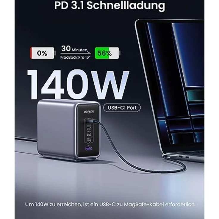 UGREEN Nexode USB C Ladegerät 300W PD 3.1 USB C Netzteil 5-Port GaN Charger 5-in-1 Ladestation kompatibel mit MacBook Pro 2021 16", MacBook Air, Surface Book, iPhone 15 Pro Max, 15 Pro, 14, Rog Ally – Bild 3