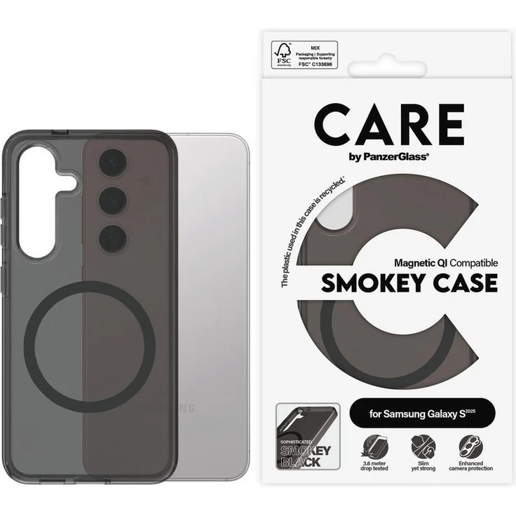 CARE by PanzerGlass Smokey Handyhülle für Samsung Galaxy S25, Magnetisch, QI-kompatibel, Stoßfest, Recyceltes Plastik – Bild 1