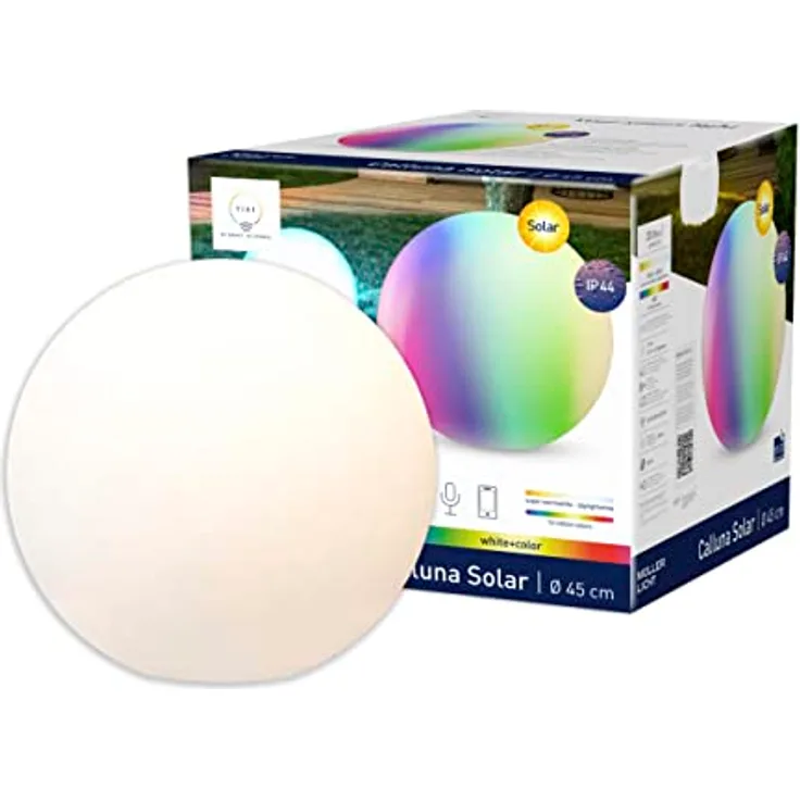 tint smarte Outdoor LED Kugel Calluna Solar, Solarleuchtkugel Ø 45 cm, weißes und farbiges Licht RGB, Zigbee, funktioniert mit Alexa…