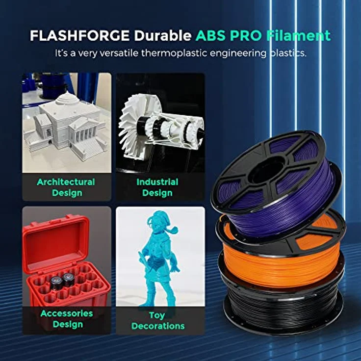 FLASHFORGE ABS PRO 3D-Drucker-Filament, Robustes und Hitzebeständiges Material, 1kg Spule (Lila), Maßgenauigkeit +/- 0,02 mm, Verstopfungsfrei und Blasenfrei – Bild 2
