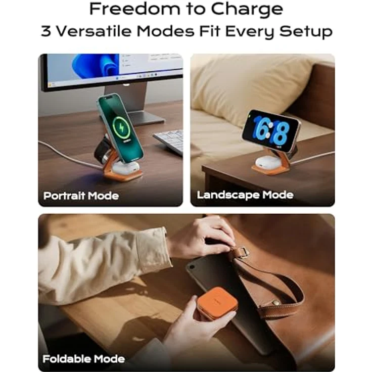 KU XIU X40 Turbo 3-in-1 Ladestation, Qi2.2 25W Schnellladung für iPhone 17/16/15/14/13/12, 5W für Apple Watch, faltbares Aluminium-Design, 45W GaN Adapter – Bild 4