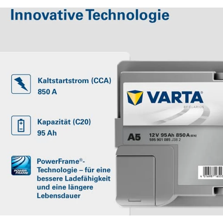 VARTA A5 Silver Dynamic AGM 12V 95Ah 850A Autobatterie für Start-Stop-Systeme, auslaufsicher und rüttelfest – Bild 5