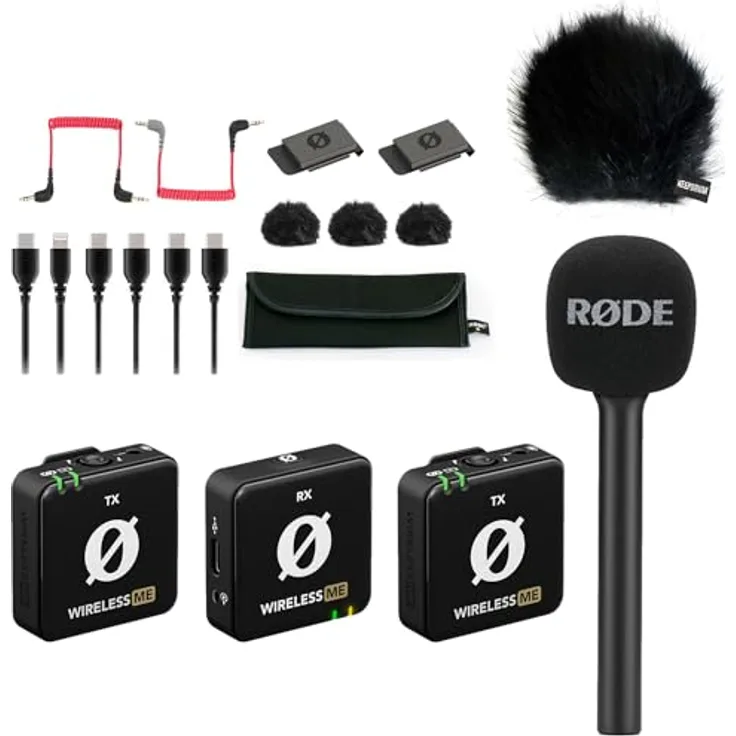 RØDE Wireless ME Dual Mikrofon Funksystem + Interview GO Handadapter + keepdrum Fell-Windschutz BK, Ideales Set für Videofilmer und Interviews