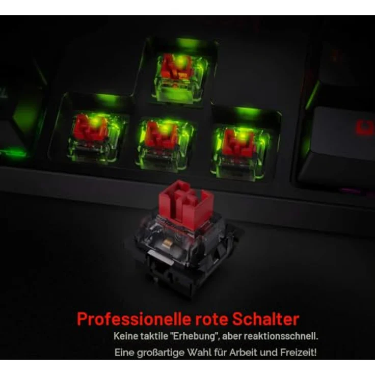Redragon K582 US SURARA, Mechanische Gaming Tastatur mit RGB-Beleuchtung, 104 Tasten, lineare rote Schalter, 100 % Anti-Ghosting, programmierbare Tasten, 6 Beleuchtungsthemen – Bild 5